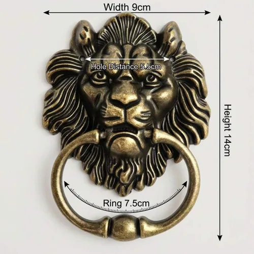 Miniatura 2 de QWORK Aldaba de puerta de bronce con cabeza de león antiguo, diseño clásico vintage