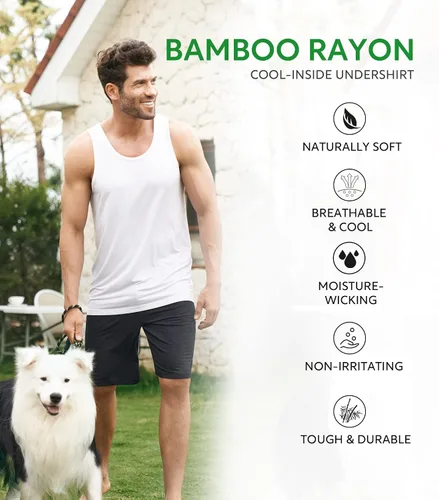 Miniatura 2 de DAVID ARCHY - Camisetas interiores de algodón y rayón de bambú con cuello redondo para hombre, de tirantes, paquete de 3 o 4