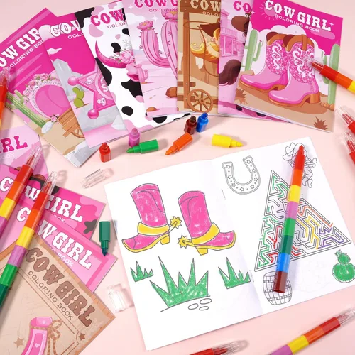 Miniatura 3 de BenLouis 24 piezas de mini libros para colorear de vaquera para niños, recuerdos de fiesta de chicas occidentales, pequeños libros de actividades a