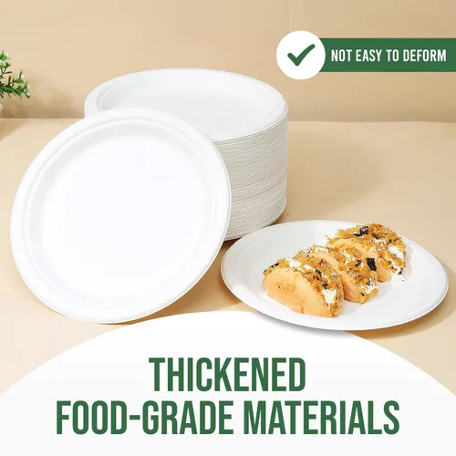 Miniatura 3 de TaidMiao Platos de Papel de 9 Pulgadas Paquete de 100 - Vajilla 100% Compostable Platos Desechables Resistentes a Fugas y Grasa para Fiestas