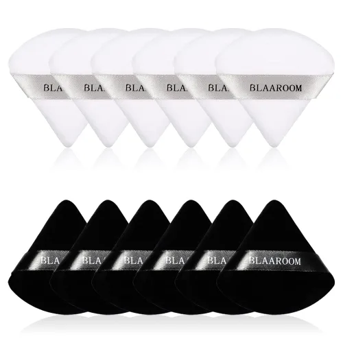 Miniatura 11 de 12 piezas de terciopelo de algodón puro soplo de maquillaje facial triángulo para polvo suelto, húmedo y seco, base cosmética, esponja de belleza
