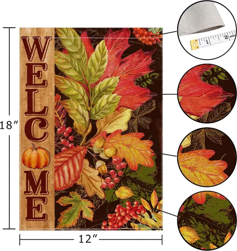 Miniatura 5 de Hexagram Bandera de jardín de otoño, banderas de jardín de otoño para exteriores, 12 x 18 pulgadas, doble cara, bandera de otoño para patio, bandera
