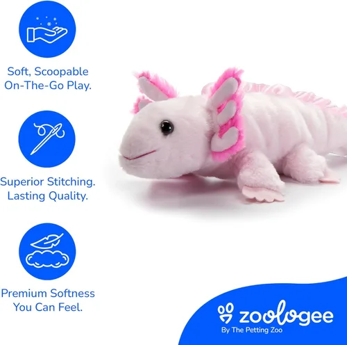 Miniatura 4 de The Petting Zoo Axolotl - Peluche de animal de peluche, regalos para niños, animales marinos Scoopz, juguete de peluche de salamandra rosa, 8