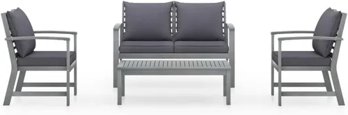 Miniatura 2 de Ensemble Salon de Jardin 4 Pièces en Acacia Massif Gris Patiné, Table et Banc con 2 Fauteuils, Confortable et Résistant aux Intempéries Pour