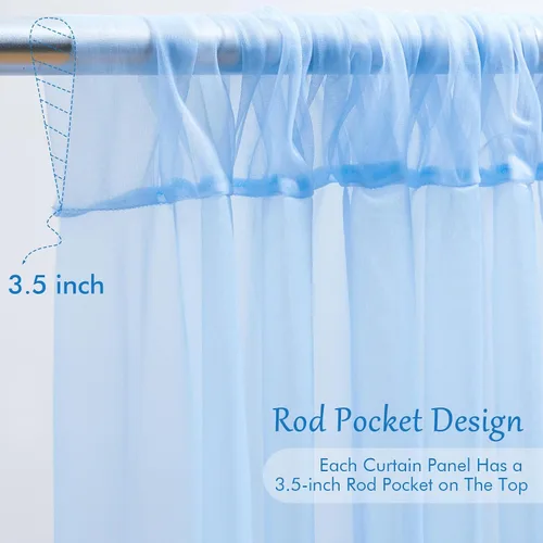 Miniatura 5 de Cortina de telón de fondo de tul azul bebé de 10 x 8 pies con cadena de luces para fiestas, cortinas de fondo transparentes para bodas, baby shower