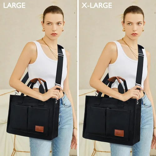 Miniatura 2 de Bolso grande de lona con compartimentos y cremallera para mujer de KKXIU, bolso cruzado, de trabajo, bíblico, de mensajero con bolsillos