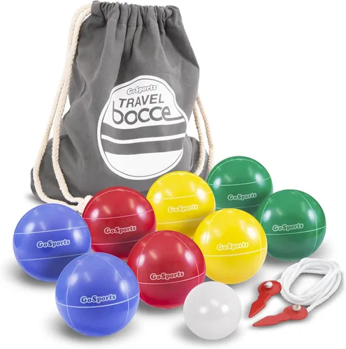 GoSports Mini juego de bochas de tamaño de viaje con 8 bolas, palino, bolsa de mano y cuerda de medición, elige tu tamaño
