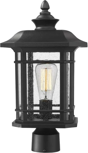 Miniatura 11 de Emliviar Luz exterior para poste, lámpara de poste negro para exteriores, aluminio con vidrio sembrado, WE270P BK