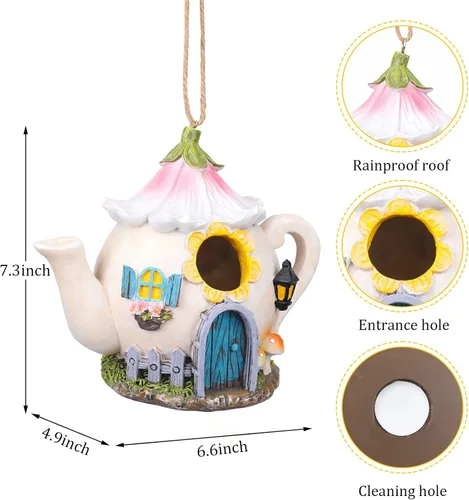 Miniatura 3 de Yinns Casas para Aves, Casa de Resina para Aves para Exterior, Casas Decorativas para Aves, Casas para Aves con Regadera Colgante para Exteriores
