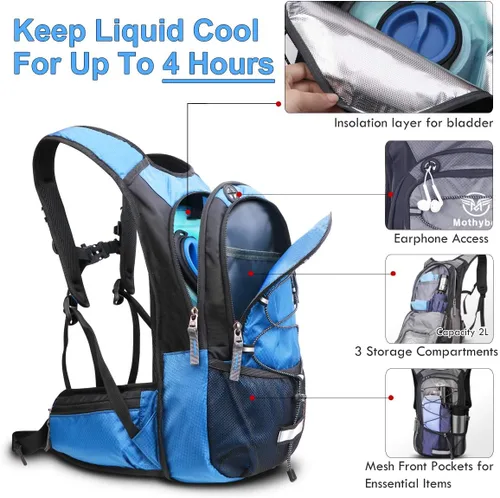 Miniatura 6 de Mothybot Mochila de Hidratación Aislada con Vejiga de Agua de 3L Libre de BPA a Prueba de Fugas, Mochila de Senderismo Ligera de Gran Almacenamiento