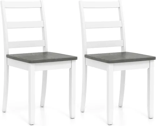 Miniatura 14 de Giantex Juego de 2 sillas de comedor de madera blanca - Sillas de cocina sin brazos de madera con patas de madera de goma sólida, almohadillas