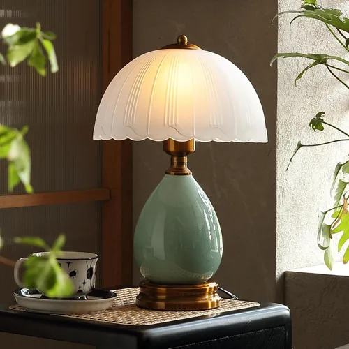 Glivpny Lámpara vintage para sala de estar, lámparas de mesa de cerámica modernas de 16 pulgadas para dormitorio, mesita de noche retro lámparas