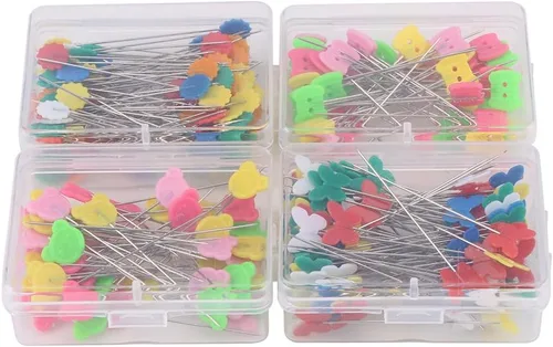 300 alfileres de cabeza plana rectos, 4 pines de cabeza de botón en caja, para agujas de coser a mano, proyectos de manualidades, 2 pulgadas, tipo 1#