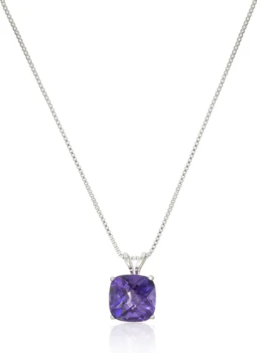 Collar con colgante de piedra preciosa cortada en damero tipo cojín de plata de ley 8mm plata de ley Púrpura MCP3241W-SILAMY