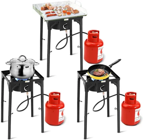 Miniatura 9 de Goplus - Hornillo portátil de gas propano para exteriores, quemador de hierro fundido con patas desmontables para camping