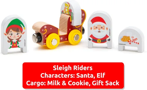 Miniatura 5 de Juego de Tren de Navidad de Madera Operado por Batería Motor Motorizado con Luz Trineo de Papá Noel Reno Pan de Jengibre Elfo Árbol de Navidad