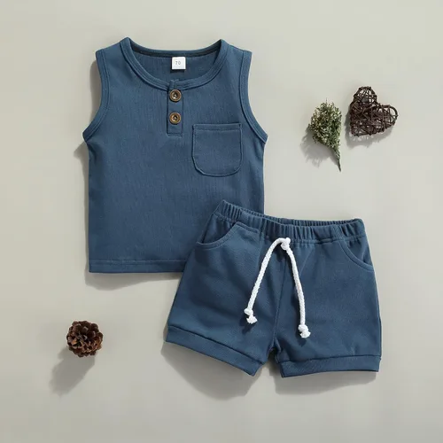 Miniatura 5 de CIYCUIT Conjunto de 2 piezas de ropa de verano para bebé, ropa de playa, sin mangas, pantalones cortos