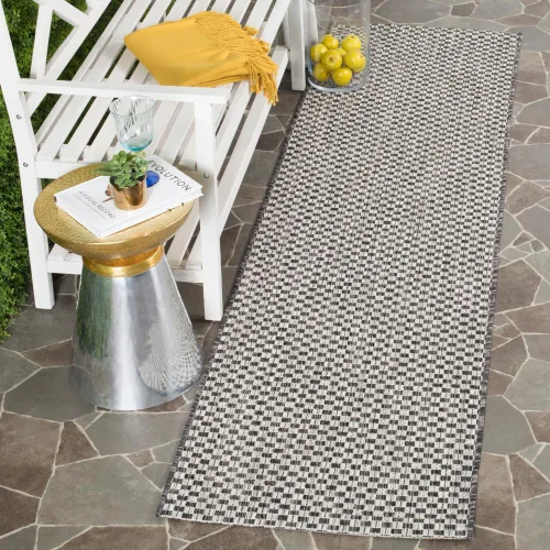 Miniatura 35 de SAFAVIEH Alfombra lavable al aire libre Courtyard Collection - 6'7" x 9'6", azul claro y gris claro, no desprende pelusa y fácil limpieza, ideal