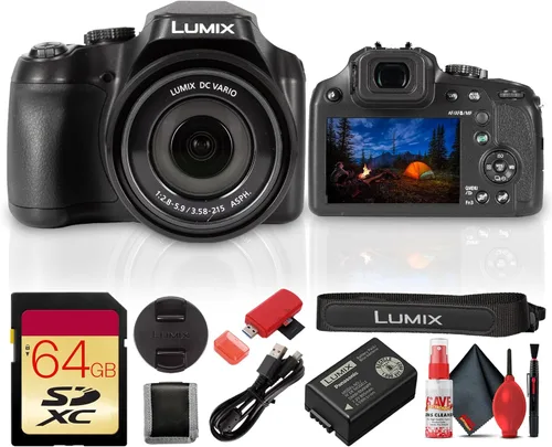Panasonic Lumix FZ85D / FZ80D Cámara digital 18.1MP Sensor MOS 60x Zoom óptico 0.787-47.244 in Equivalente 4K30 Video Power O.I.S. Paquete con