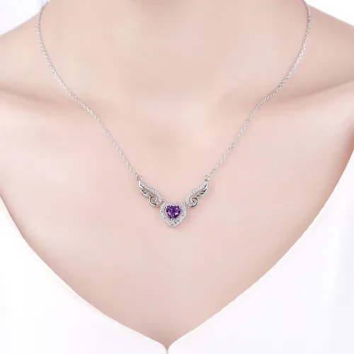 Miniatura 6 de HXZZ Fine Jewelry - Collar con colgante de plata de ley 925, piedra preciosa natural, topacio azul suizo, amatista, peridoto, amor, corazón, alas