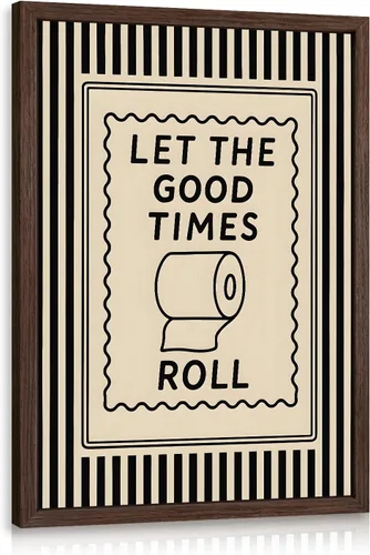 Miniatura 13 de Cyebmo Divertido arte de pared de baño, Let The Good Times Roll papel higiénico, decoración de pared de papel higiénico negro y beige, impresión