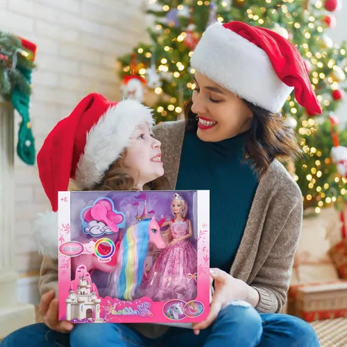 Miniatura 4 de BETTINA Juego de muñecas de princesa unicornio, juguetes de unicornio con luz mágica para niñas, juguetes de caballo con crin y cola, juguete