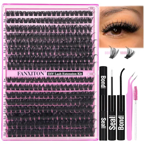 Miniatura 18 de Kit de pestañas en racimo, 280 racimos con cepillo, extensiones rizadas en D, con volumen, 23/64 a 40/64 pulgadas, 40D+50D, pestañas individuales