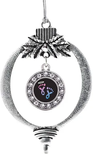 Miniatura 145 de Inspired Silver - Twin One - Adorno festivo de Navidad de plata - Adorno festivo de árbol de Navidad con dije de círculo y circonita cúbica