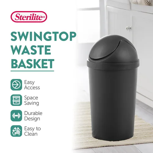 Miniatura 2 de Sterilite Paquete de 6 cestos de basura con tapa basculante, papelera redonda con tapa abatible de 3 galones, negro