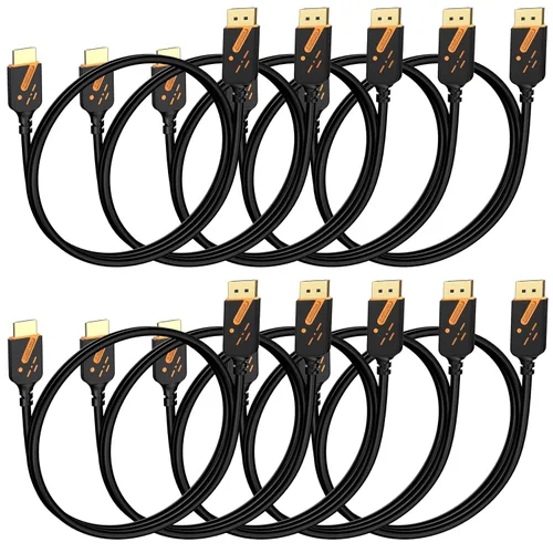Cable DisplayPort a HDMI 4K de 3 pies, paquete de 10, adaptador de cable DP (puerto de pantalla) a HDMI, chapado en oro, 4K a 30 Hz, alta