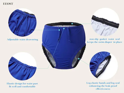 Miniatura 3 de Pañales de natación reutilizables para jóvenes, para incontinencia, impermeables, a prueba de fugas, unisex (5-8T, azul)