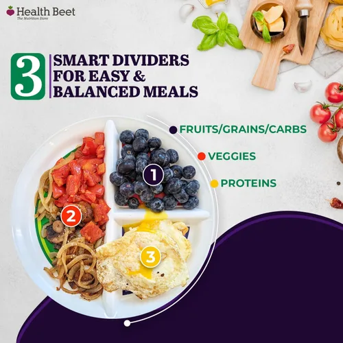 Miniatura 6 de Health Beet Plato de control de porciones de 10" para diabéticos para una alimentación equilibrada - 3 secciones divididas para verduras