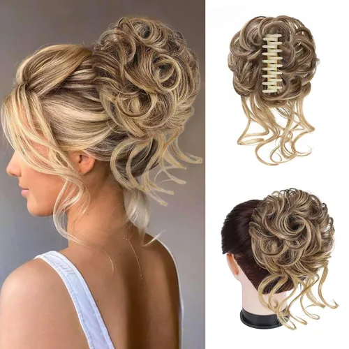 Miniatura 24 de Extensiones de moño grandes y desordenadas para mujer, onduladas, rizadas, extensiones de moño falso, extensiones de cola de caballo para recoger