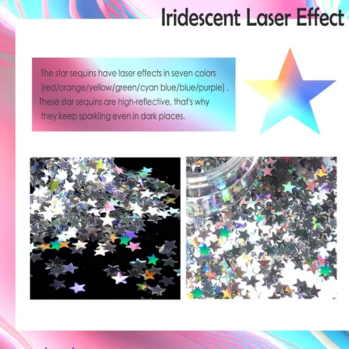 Miniatura 2 de Laza Estrellas de 0.35 oz con purpurina de confeti brillante holográfico micro cinco ángulos estrella falsas lentejuelas acrílico paillettes