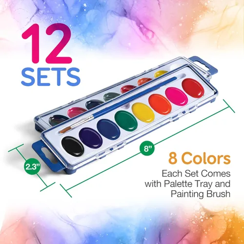Miniatura 2 de Bedwina - Juego de 12 pinturas de acuarela, 8 colores lavables, bandeja de paleta y pincel de pintura, para recuerdos de fiestas, premios