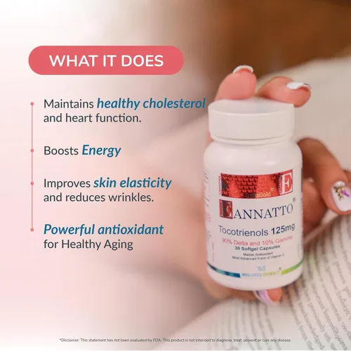 Miniatura 4 de WELLNESS EXTRACT Eannatto Tocotrienoles Suplementos de vitamina E sin tocoferol, sin OMG, sin gluten y antioxidante (125 mg 30 cápsulas blandas)