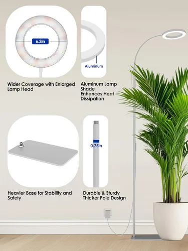 Miniatura 6 de GLOWRIUM Luces de cultivo para plantas de interior, lámpara de pie LED de espectro completo con soporte de altura y ángulo ajustables, luz