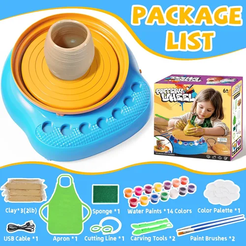 Miniatura 2 de Vinkp Rueda de cerámica para niños, kit completo de pintura de cerámica, artes y manualidades para niños de 8 a 12 años con arcilla seca al aire