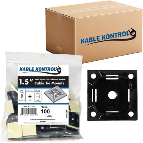 Miniatura 10 de Kable Kontrol Soportes para bridas de cremallera, 1 pulgada cuadrada, blanco natural, 100 unidades, cuadrados de montaje multiusos con respaldo