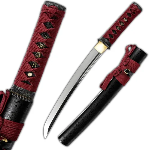 Miniatura 9 de Katana corta de espiga completa de acero al carbono Samurai japonés Tanto de acero al carbono