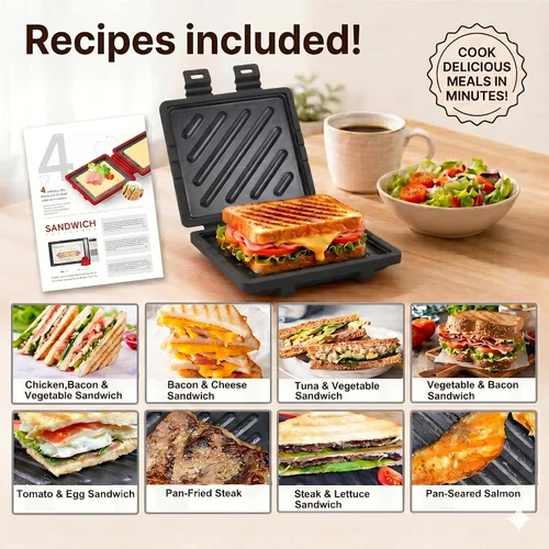 Miniatura 6 de Sandwichera para microondas, tostadora de microondas con correa de silicona ajustable, extraíble antiadherente para microondas a la parrilla