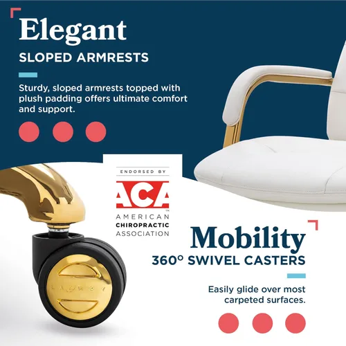 Miniatura 4 de La-Z-Boy Sonata - Silla ejecutiva giratoria ergonómica de cuero regenerado, color blanco y dorado (CCHR10014A)