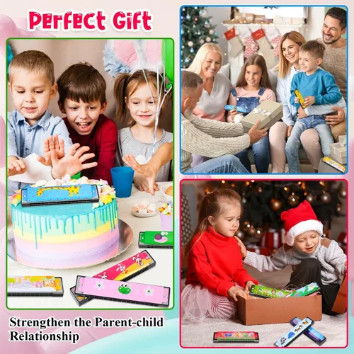 Miniatura 4 de 6 estilos de armónica para niños, armónicas ligeras con doble fila de 16 agujeros, armónica para niños, favoritos de fiesta navideña para adultos