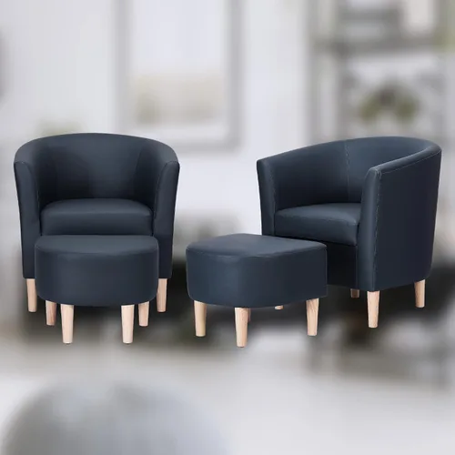 Miniatura 8 de DAZONE - Silla de cuero, silla decorativa de estilo moderno de mediados de siglo con otomano, barril falso, sillón cómodo tapizado con brazos Azul