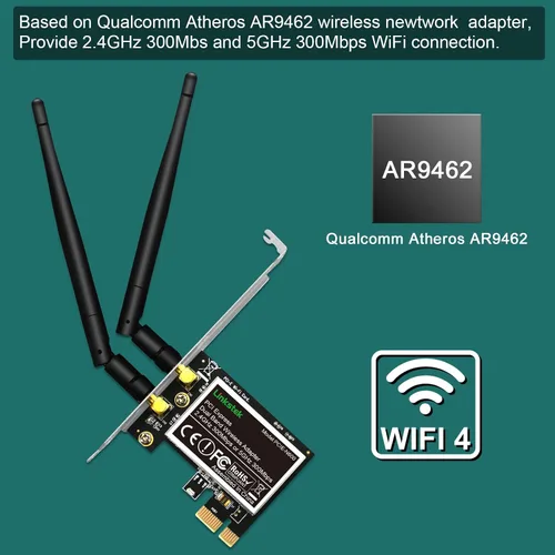 Miniatura 2 de Adaptador inalámbrico N 600Mbps (2.4GHz 300Mbps y 5GHz 300Mbps) PCIE WiFi, tarjeta WiFi PCIE, QUALCOMM Atheros AR946X Adaptador de red inalámbrica