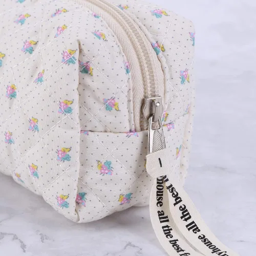 Miniatura 4 de Juoxeepy Bolsa de maquillaje de algodón, bolsa de cosméticos de viaje, bolsa de cosméticos acolchada, bolsa de aseo floral estética coqueta A05-2pcs