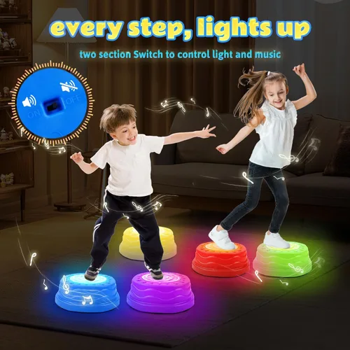 Miniatura 2 de Stepping Stones para niños, piedras de paso para niños pequeños en interiores y exteriores, 5 piezas de luz y música antideslizante equilibrio