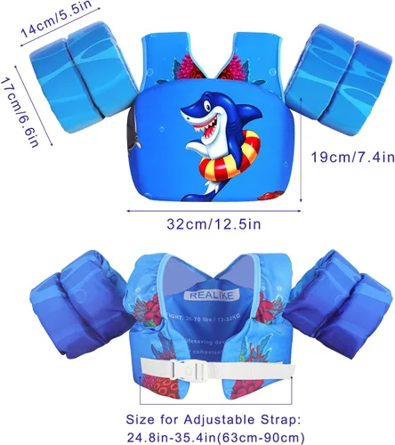 Miniatura 2 de REALIKE Chaleco de natación para niños pequeños, flotadores, ayudas de natación con arnés de hombro, alas de brazo para niños/bebés/bebé, playa