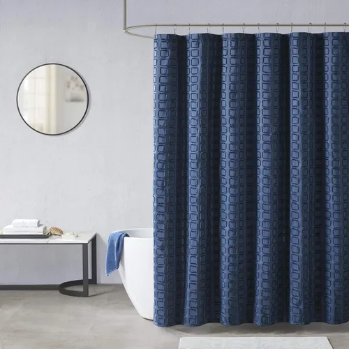 Miniatura 9 de Madison Park Metro - Ducha de baño, diseño texturizado con recortes, cortinas modernas de tela de baño de privacidad de mediados de siglo, 72 x 72