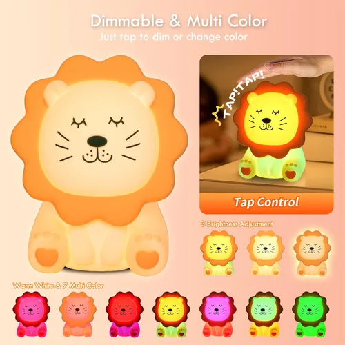 Miniatura 2 de Luz Nocturna para Niños, Luz Nocturna de Silicona Suave de 7 Colores con 3 Niveles de Atenuación, Luz Nocturna Recargable Antideslumbrante
